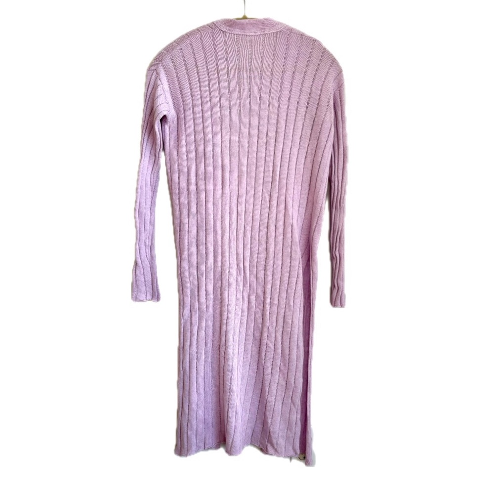 Free People Ribby Rib Longline Duster Cardigan XS Lilac Ribbed Linen Blend - Picture 3 of 9